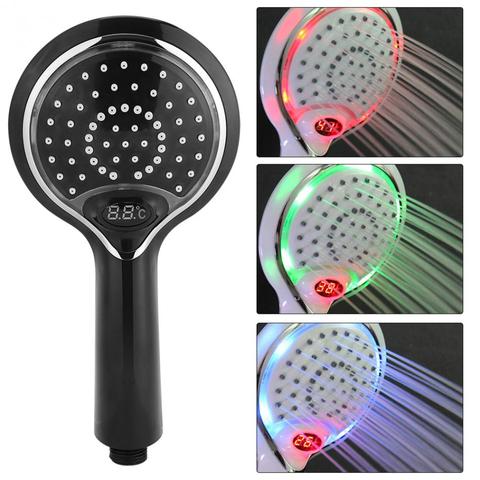 Cabezal de ducha LED ligera con luz, pulverizador de baño de mano automático, 3 colores, pantalla Digital de temperatura, ahorro de agua ► Foto 1/6