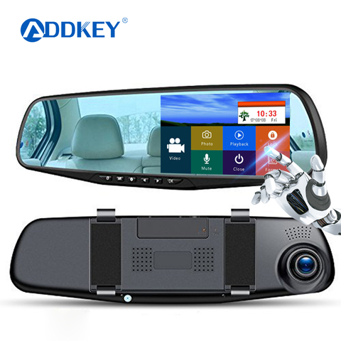 ADDKEY-Cámara de salpicadero Dvr para coche, 4,3 pulgadas, táctil, FHD, 1080P, cámara de vídeo para espejo retrovisor, lente Dual, registrador automático con cámara de visión trasera ► Foto 1/6