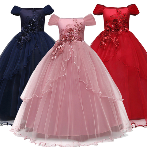 Los niños boda Vestido niñas Primera Comunión comunión Formal vestido largo Apliques de encaje princesa fiesta vestidos para niñas 6-14yrs ► Foto 1/6