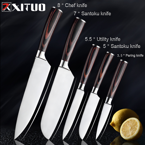 XITUO 5 piezas Juego de cuchillos de unids cocina japonés Santoku Acero inoxidable cuchillos de cocina juego de cuchillos de cocina utensilios de cocina ► Foto 1/6