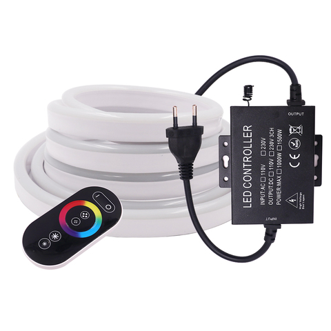 Tira de neón con control remoto táctil, luz LED de 220V RGB 5050, luz de cuerda de 8x16mm, cinta Flexible impermeable IP67, decoración para exteriores de 1m ~ 100m ► Foto 1/6