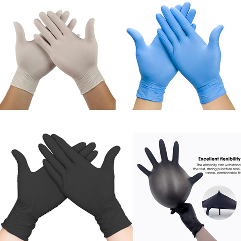 Guantes desechables de nitrilo látex para limpieza del hogar, productos de limpieza industriales, lavado y tatuaje, color blanco y azul, 50/100 Uds. ► Foto 1/6