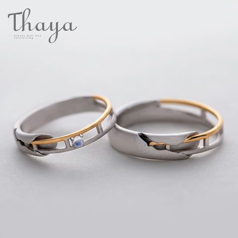 Thaya tren Rail diseño piedra lunar amante anillos oro y hueco 925 Plata joyería elegante para mujeres piedras preciosas dulce regalo ► Foto 1/6