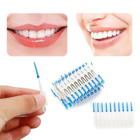 120 Uds diente higiene dental adultos Dual cepillo dientes Interdental los dientes con hilo dental Oral encías, dientes limpieza cuidado ► Foto 1/6