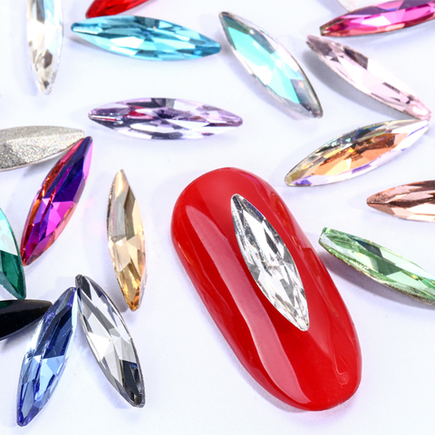 Diamantes de imitación en forma de ojo de caballo K9, piedras de cristal de punto para decoración de uñas, 4x15mm ► Foto 1/6