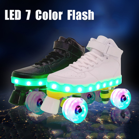 Patines de 4 ruedas para hombre y mujer, nuevo estilo, Led, recargable, 7 colores, luminosos, doble fila, para exteriores ► Foto 1/6