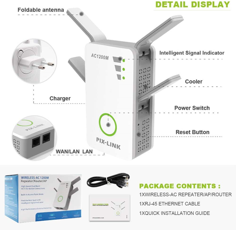 Extensor de rango WiFi inalámbrico, amplificador de señal de Internet de 1200Mbps, 4 antenas externas de cobertura completa ► Foto 1/4