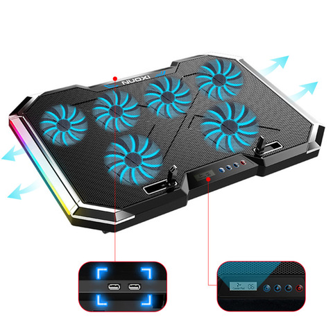 Soporte de refrigeración para computadora portátil 6 ventiladores, radiador para portátil de 12 