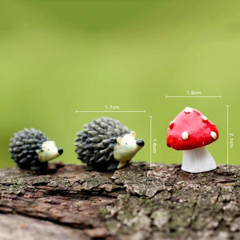 Jardín de hadas gnomos terrario con musgo Artificial mini erizo con punto rojo setas en miniatura resina artesanía decoraciones para el hogar ► Foto 1/6