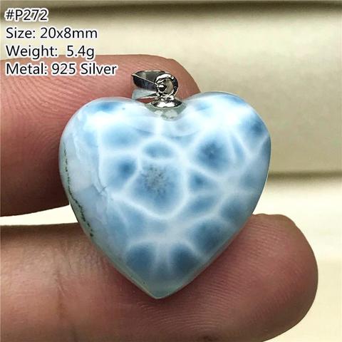 Colgante de Larimar azul Natural para mujer, de plata de ley, regalo de Reiki para hombre, cuentas de cristal con forma de corazón, piedra con patrón de agua de Dominica AAAAA ► Foto 1/6