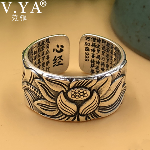 V.YA-Anillo de loto plateado 999 para hombres y mujeres, joyería de plata Vintage, amuleto, Buda, loto, budista del Caribe, anillo de apertura para hombres y mujeres ► Foto 1/6