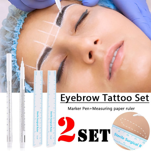 Juego de 2 juegos de tatuajes quirúrgicos de cejas, marcador de piel, accesorios de Microblading, marcador de tatuaje, lápiz para cejas, maquillaje de belleza permanente ► Foto 1/6