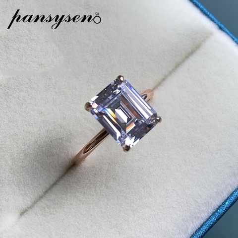 PANSYSEN Plata de Ley 925 100% auténtica simular anillo de piedras preciosas de diamantes de boda diamante anillo anillos boda banda rosa Color dorado fina anillos de joyería ► Foto 1/6