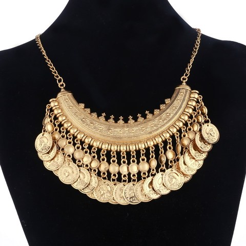 Las mujeres gitana collar de joyería de moda Bohemia antiguo moneda dorada collar Vintage de moda turco étnica india collar ► Foto 1/5