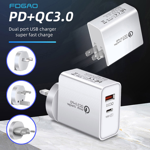 FDGAO PD USB cargador 36W de carga rápida 3,0 tipo C cargador rápido para iPhone 12 11 Pro Samsung Xiaomi portátil adaptador de cargador de teléfono ► Foto 1/6