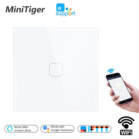 Minitiger EU/UK WIFI Interruptor táctil inteligente APP interruptor remoto inalámbrico pared interruptor cristal Panel funciona con Alexa /Google ► Foto 1/5