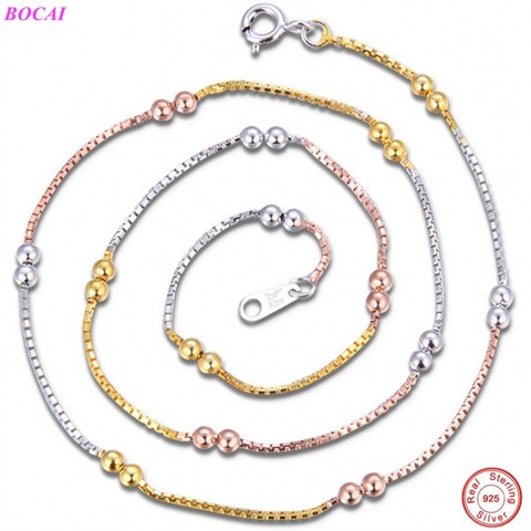 BOCAI-collar de plata de ley 925 para mujer, con doble cuenta, temperamento, Plata tailandesa, cadena de tres colores para el cuello, joyería ► Foto 1/6