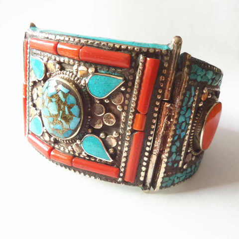 BB-485 brazalete abierto de baile indio para mujer, relicario, joyería Vintage de nepalí, pulseras grandes para mujer grande ► Foto 1/4