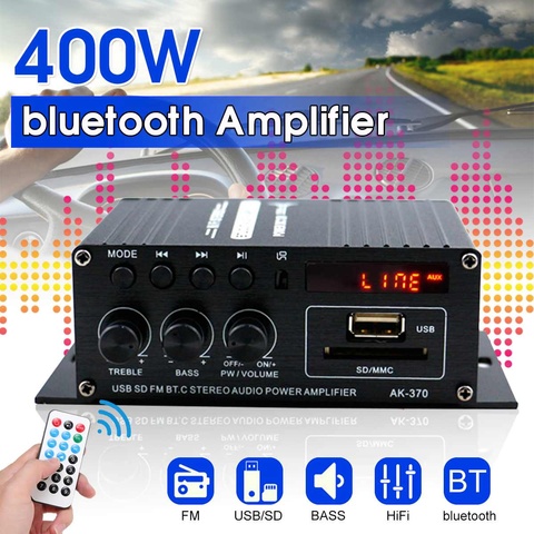 Amplificador de audio para coche, amplificador Hifi de sonido estéreo de 400W, 2x200W, con bluetooth EDR ► Foto 1/6