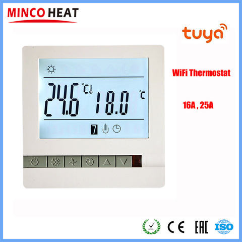 Controlador de temperatura de 230V, 3A, 16A, 25A, pantalla LCD con aplicación Wifi, Tuya, termostato de pared programable semanal ► Foto 1/6