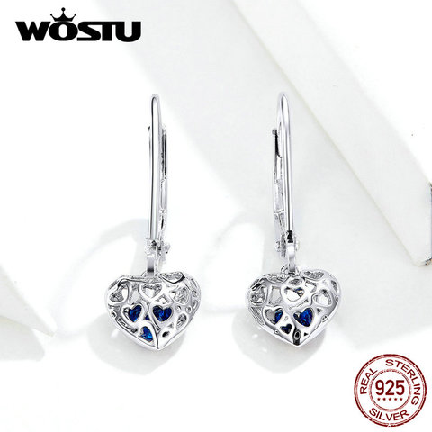 WOSTU-pendientes de gota de corazón calados para mujer, Plata de Ley 925 para mujer, aretes de boda de lujo, joyería auténtica, regalos FIE746 ► Foto 1/6