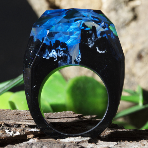 Anillo de resina de madera, joyería hecha A mano de alma del bosque, Eco epoxi, secreto del mundo mágico en un paisaje pequeño, 2022 ► Foto 1/6