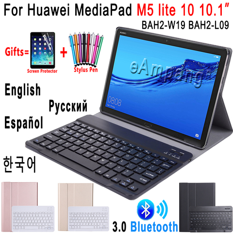 Funda de teclado para Huawei Mediapad M5 Lite 10 de 10,1 pulgadas, BAH2-W09, BAH2-L09, teclado Bluetooth, Funda de piel ► Foto 1/6