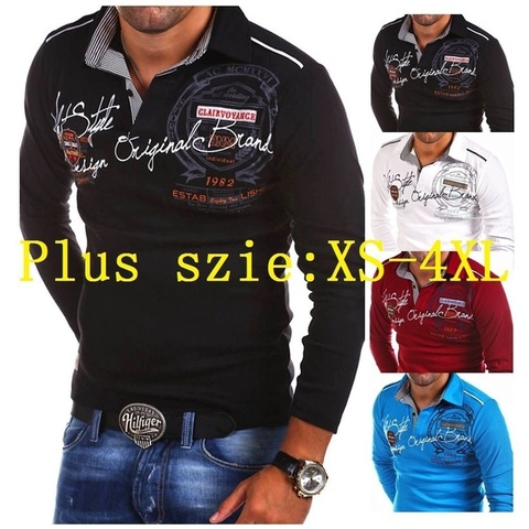 Zogaa-Polo de manga larga para hombre, camisa de talla grande S-4XL con letras estampadas, ajustada, informal, a la moda ► Foto 1/6