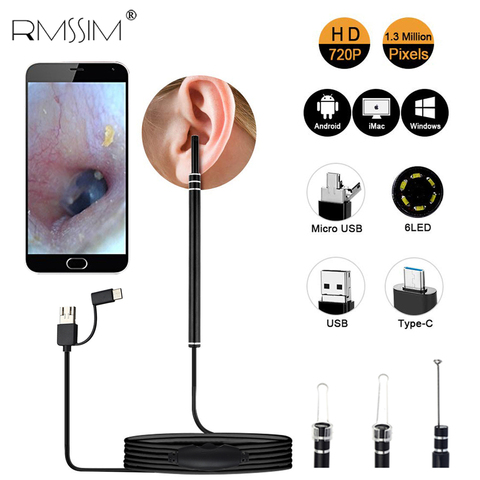 Cuchara endoscópica médica para limpieza de orejas, Mini cámara, extractor de cera de los oídos, otoscopio Visual para la boca y la nariz, compatible con Android PC ► Foto 1/6