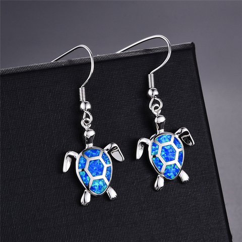 Pendientes con colgante de ópalo de imitación azul para mujer, aretes con forma de tortuga, Animal, regalo de joyería de boda, 2022 ► Foto 1/6