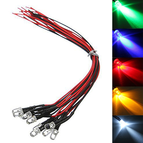 Cuentas de luz con cable de 20cm, accesorios de iluminación para bricolaje, DC5V-12V, 5mm, diodos emisores de luz precableados, 10 Uds. ► Foto 1/6