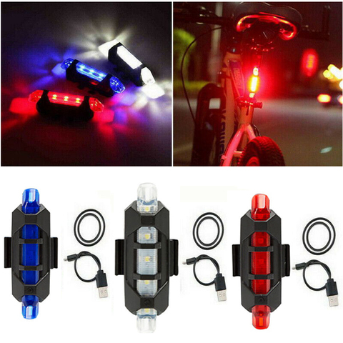 Luz de advertencia de seguridad para ciclismo, linterna frontal y trasera de luz de bicicleta recargable con USB, 5LED, resistente al agua ► Foto 1/6