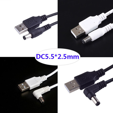 Enchufe de alimentación de CC USB convertir a 5,5*2,5mm DC/DC 5,5x2,5 negro blanco en forma de L Jack ángulo recto con Cable de conector de Cable USB ► Foto 1/5