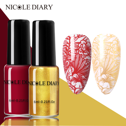 NICOLE DIARY-esmalte de uñas estampado, conjunto de esmalte de uñas estampado colorido en negro, blanco, dorado y plateado, para láminas con imágenes y transferencia ► Foto 1/6