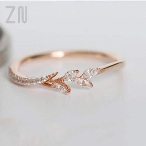 ZN-Anillos de Compromiso de cristal de hoja de alta calidad para mujer, sortijas de boda Eternity para mujer, joyería anillos de oro rosa, regalos ► Foto 1/6