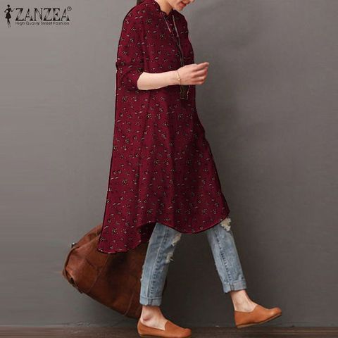 ZANZEA-top Floral para mujer, Túnica asimétrica informal con botones, 5XL oversize túnica de diseño, otoño 2022 ► Foto 1/6