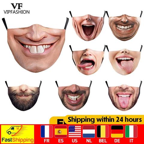 Máscara facial divertida de VIP FASHION para adultos y niños, mascarilla lavable y reutilizable, con diseño de boca grande, a la moda ► Foto 1/6