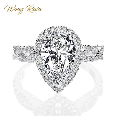 Wong Rain-anillo de compromiso de boda de piedras preciosas, joyería fina de lujo, 100% Plata de Ley 925, 3 CT, pera, moissanita, venta al por mayor ► Foto 1/6