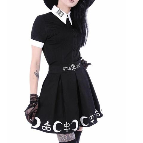 Gótico conjunto de dos piezas para mujeres de Halloween camisa falda juegos negro cartas Luna dibujada falda traje de las mujeres conjunto de ropa de talla grande S-5XL ► Foto 1/6