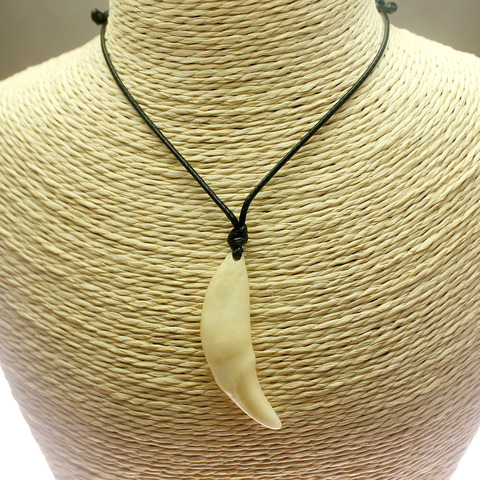 Collar de diente de Lobo, Gargantilla con cuerda negra, Gargantilla clásica de moda, longitud ajustable ► Foto 1/5