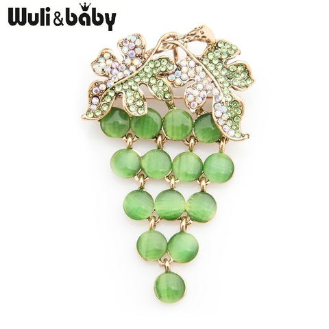 Wuli & baby-broches de uvas de ópalo verde para mujer, broche de aleación con diamantes de imitación para bodas, banquete, regalos de Año Nuevo ► Foto 1/4