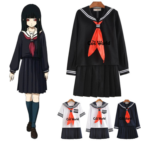 S-5XL Jigoku Shoujo Enma Ai, traje escolar de Sailor, Tops de tela para estudiantes, faldas, disfraces de Cosplay de Anime para verano ► Foto 1/6