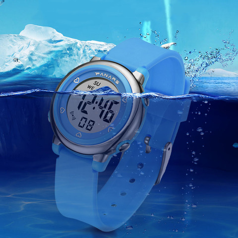 Relojes digitales multifuncionales para niños y niñas, pulsera LED colorida de 50M, resistente al agua, con alarma deportiva ► Foto 1/6