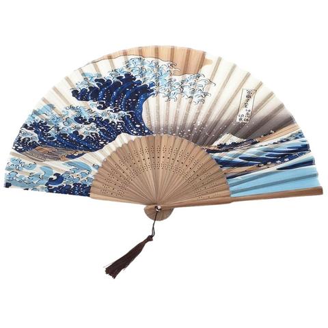 Ventilador de mano de seda Fuji Kanagawa Waves, ventilador plegable japonés de bolsillo, decoración para fiesta de boda, regalos, decoración de pared del hogar ► Foto 1/6