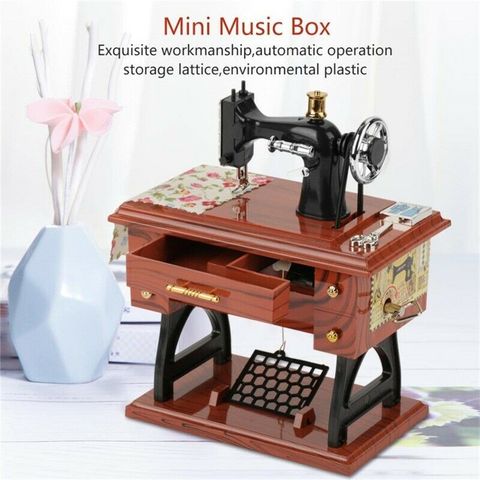 Mini máquina de coser de estilo Vintage, caja de música mecánica para regalo de cumpleaños, decoración de mesa, máquina de coser, caja de música mecánica ► Foto 1/6