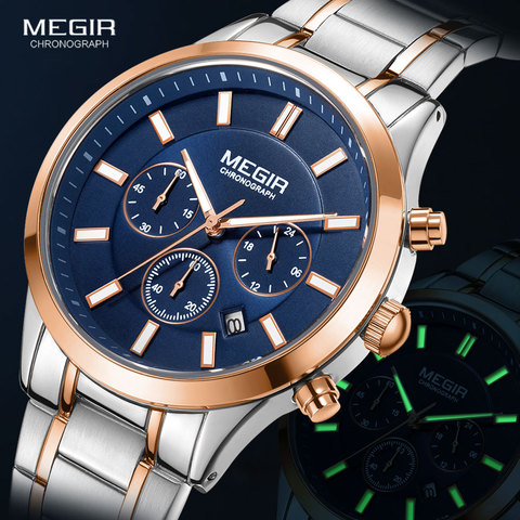 Reloj MEGIR relojes para hombres 2022 nuevo cronógrafo reloj de cuarzo de acero inoxidable de lujo reloj de pulsera hombre Relogios Masculino часы мужские ► Foto 1/6