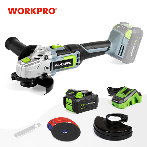 WORKPRO-amoladora angular inalámbrica de iones de litio, 20V, 125mm, con batería y cargador incluido para pulir y pulir ► Foto 1/6