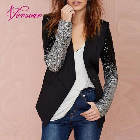 Versear-Chaqueta elegante para mujer, Blazer con lentejuelas brillantes, largos ostentosos, de manga larga, para negocios, primavera y otoño ► Foto 1/5