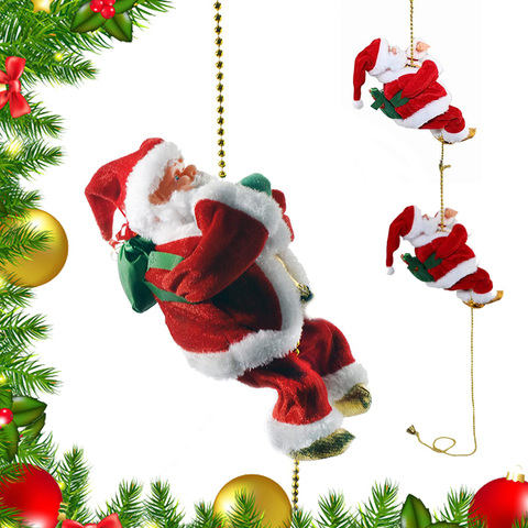 Cuerda que funciona con pilas de 26cm para escalada de Papá Noel, juguetes musicales para colgar en el árbol de Navidad, adorno colgante, decoración, x-mas ► Foto 1/6