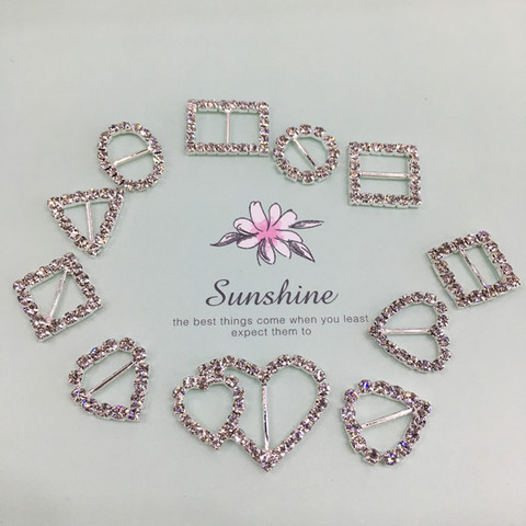 Hebillas de corazón cuadrado redondo diamante ovalado para el cabello, accesorios de joyería DIY, 10 unids/lote, hebillas decorativas para tarjetas de boda ► Foto 1/6